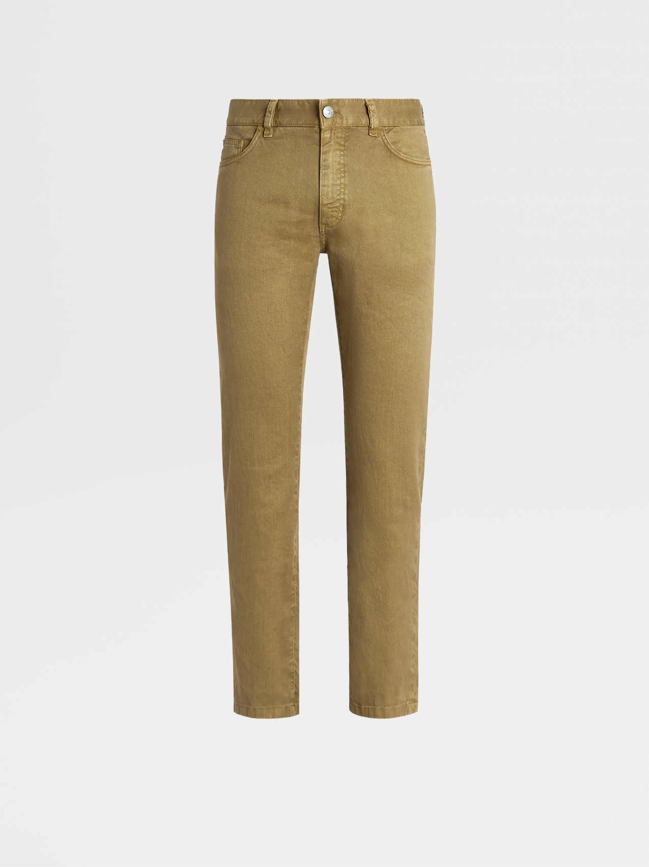 Light Military Green Garment Dyed Stretch Linen and Cotton 5-Pocket Jeans